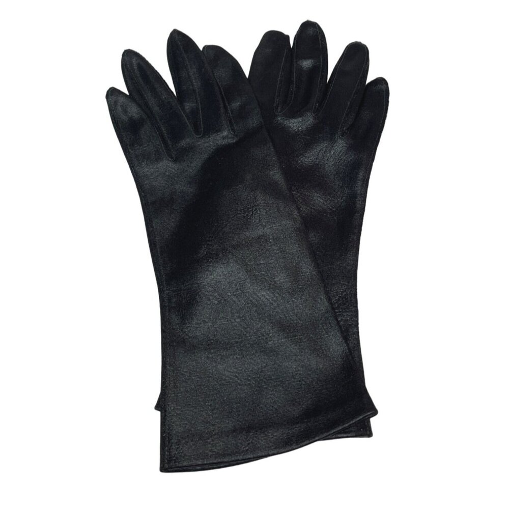 Vintage Hansen Black Cloth Wrist-Length Gloves Sz. 6